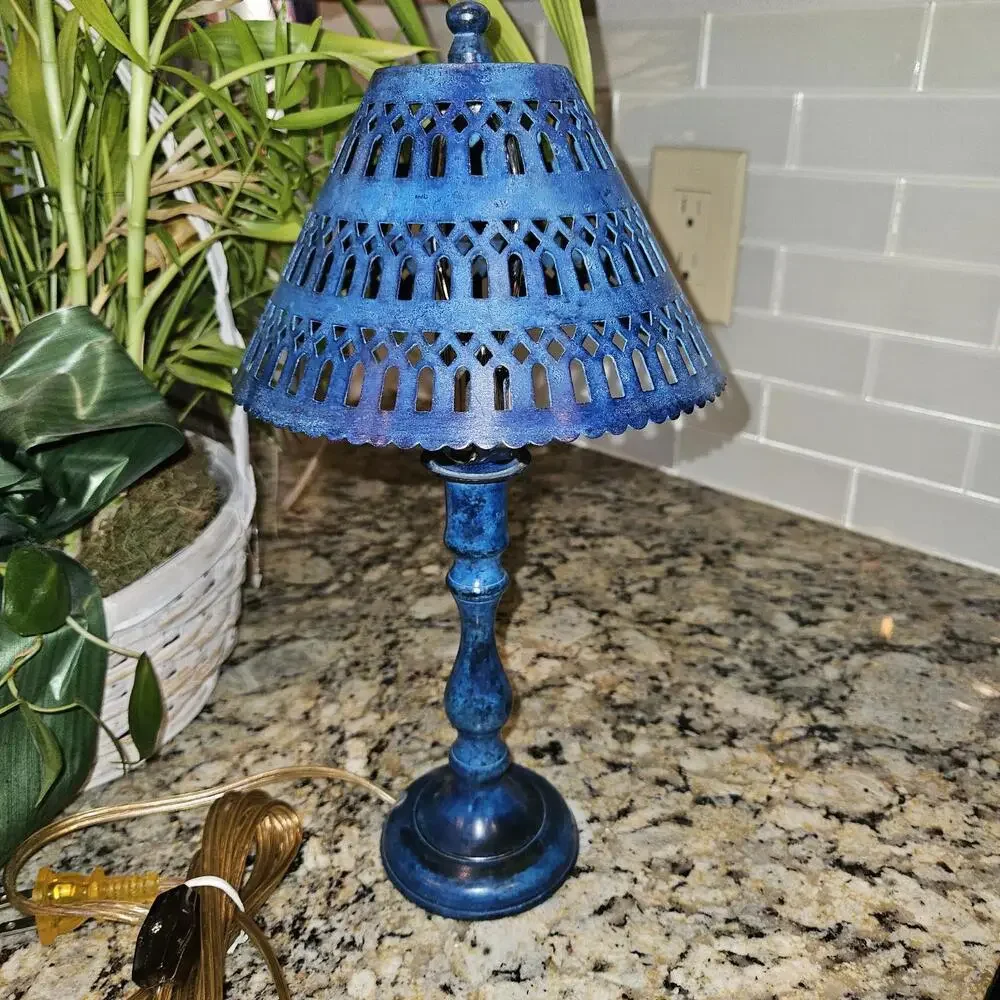 Vintage Metal Lamp With Pierced Metal Shade 13